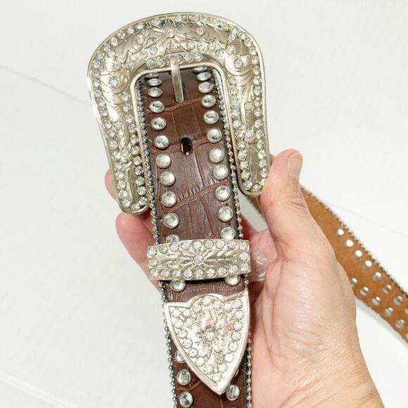 Blazin Roxx Belt MEDIUM Brown Croc Print Western Rodeo Bling Rhinestone Jewels - Picture 2 of 11